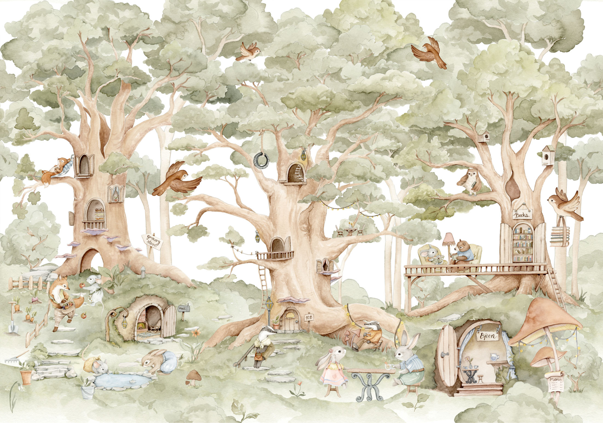tapeta dla dzieci, las, zwierzątka, do pokoju dziecięcego, natura, dla niemowlaka