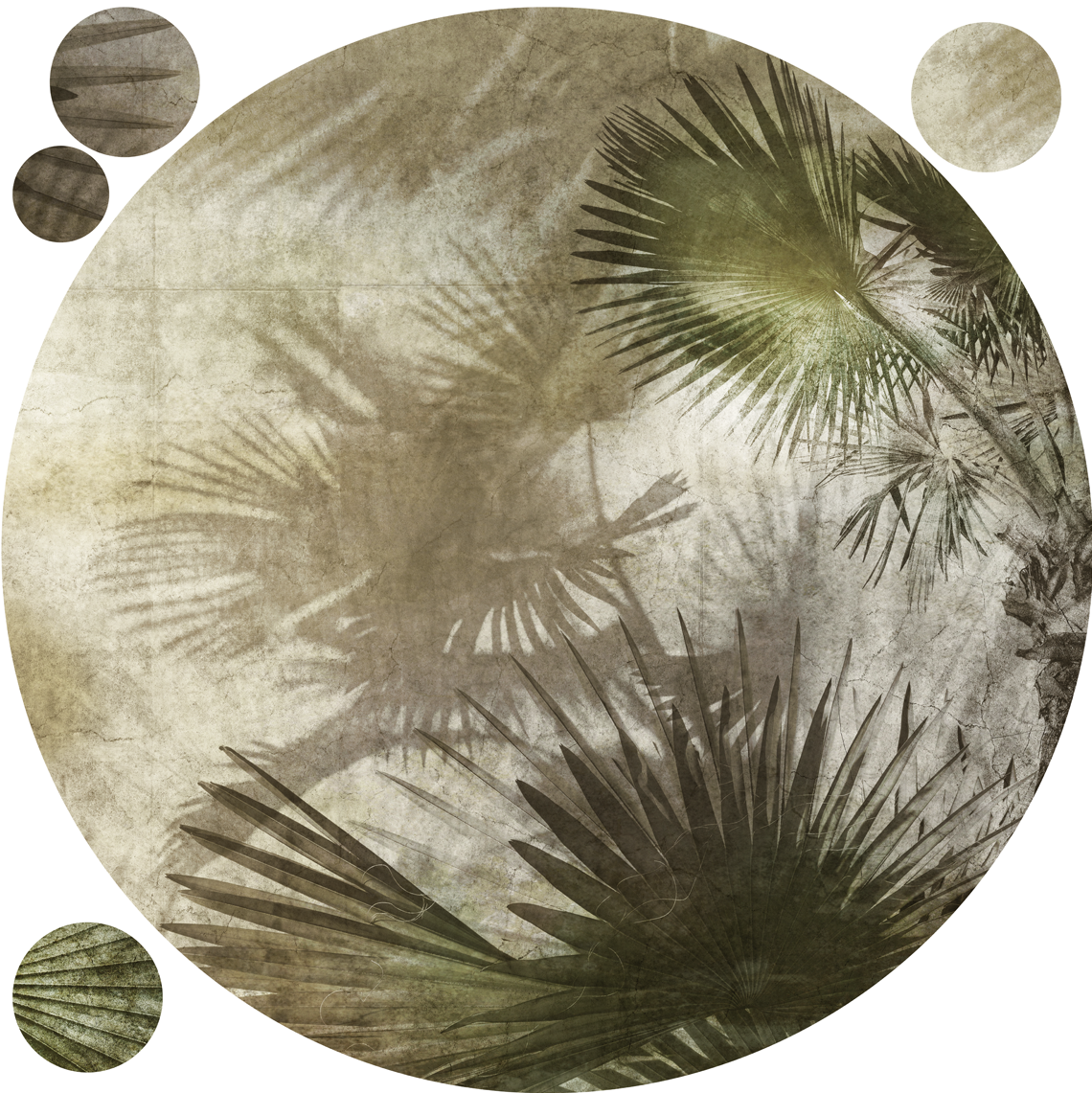 Okrągła fototapeta, liście palmy, tropikalne. Fototapeta samoprzylepna