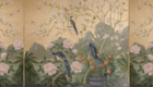 Fototapeta, tapeta do salonu, styl orientalny, egzotyczny wzór, kolorowe ptaki, natura, liście