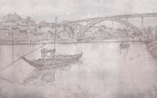 fototapeta do salonu, tapeta ręcznie malowana, panorama, widok na Porto, most 