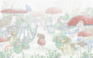 tapeta do pokoju dziecka, dla dziewczynki, kolorowe grzyby, las, natura, zwierzątka