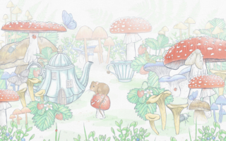 tapeta do pokoju dziecka, dla dziewczynki, kolorowe grzyby, las, natura, zwierzątka