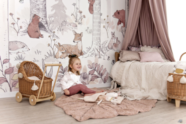 tapeta do pokoju dziecięcego,fototapeta leśne zwierzęta,  tapeta las, natura, miś