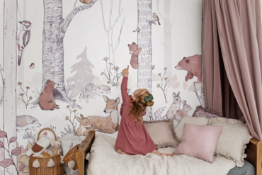 tapeta do pokoju dziecięcego,fototapeta leśne zwierzęta,  tapeta las, natura, miś