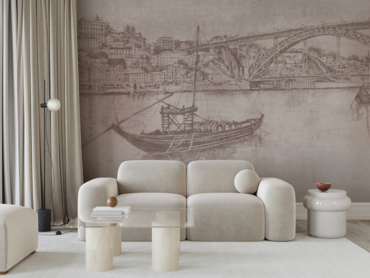 fototapeta do salonu, tapeta ręcznie malowana, panorama, widok na Porto, most 