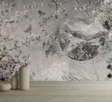 fototapeta do salonu, motyw orientalny, fototapeta w stylu japońskim, natura, kwiat wiśni, góra fuji